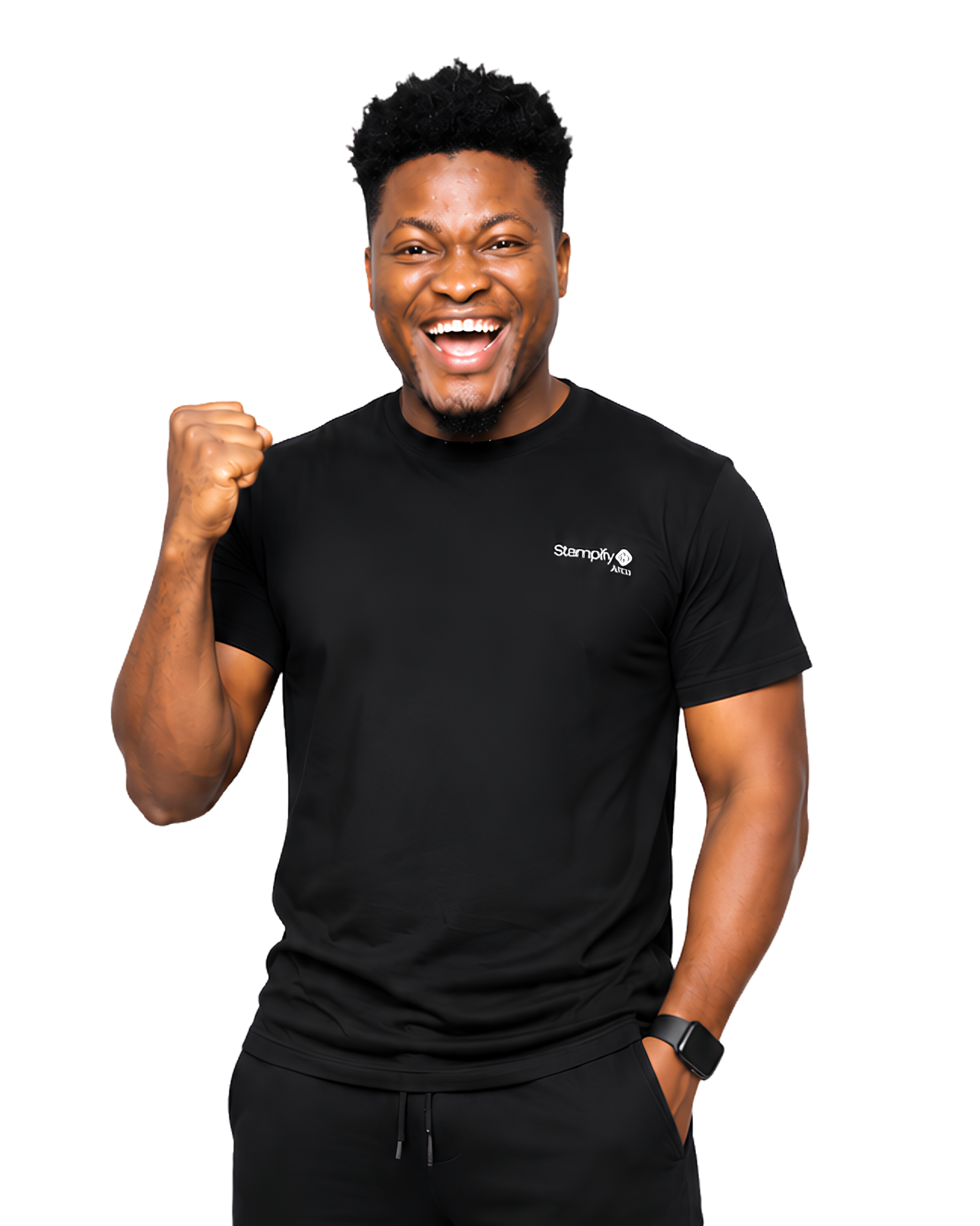Team member in branded Stampify Africa T-shirt